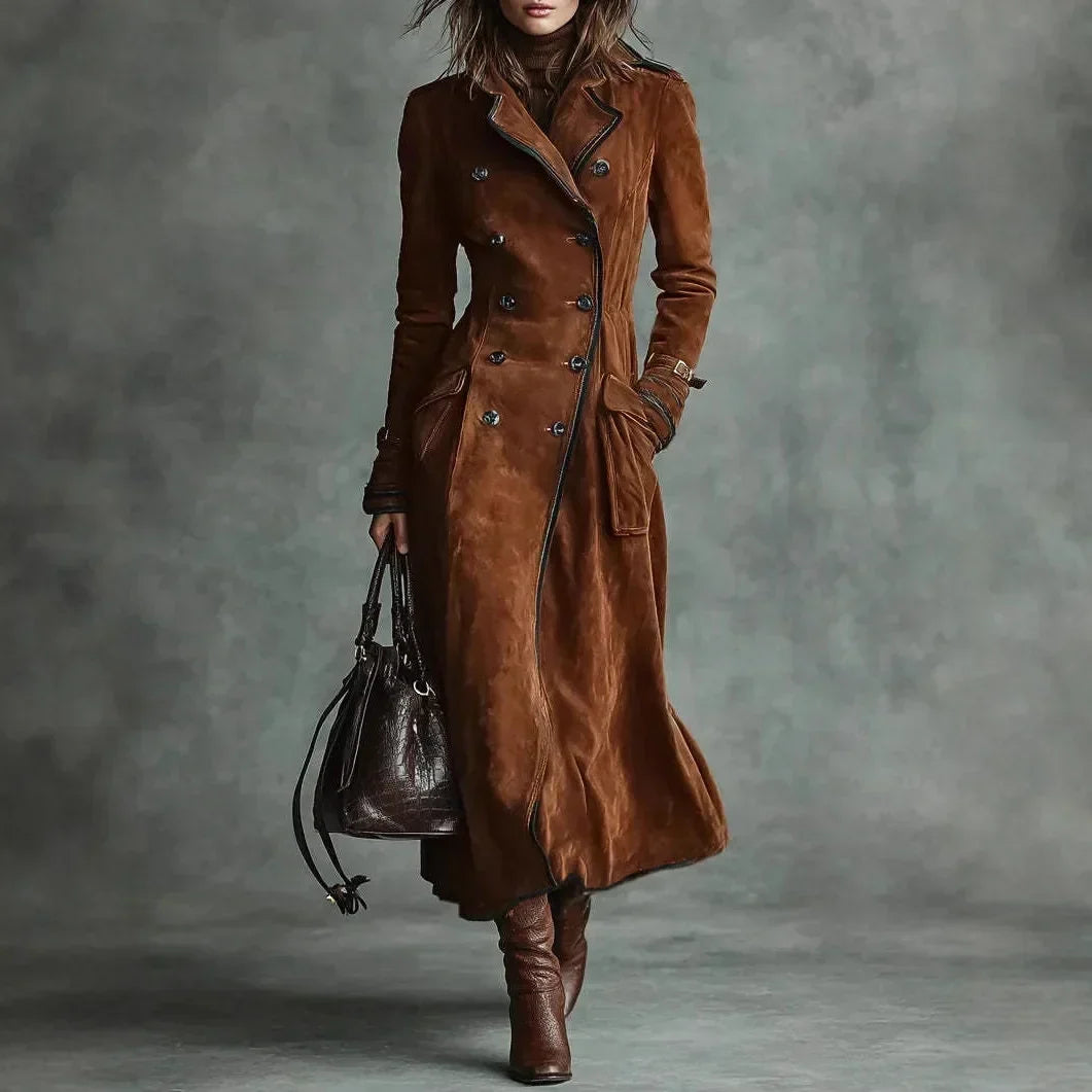 Georgette | Lange trenchcoat met suède-effect en riem