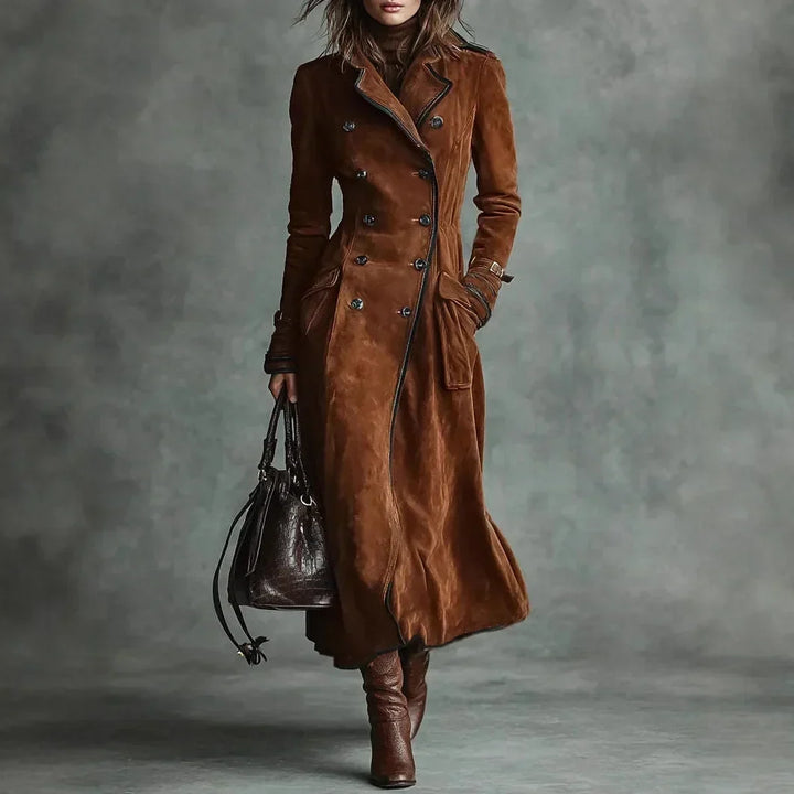 Georgette | Lange trenchcoat met suède-effect en riem