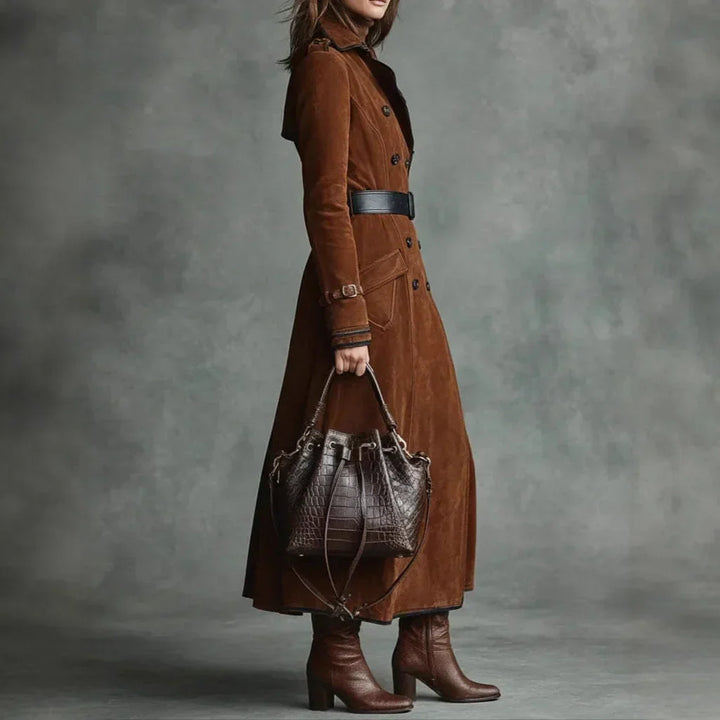 Georgette | Lange trenchcoat met suède-effect en riem