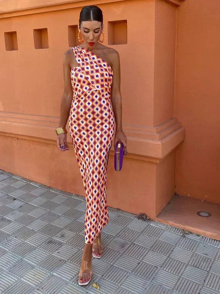 Moderne Chique Diagonale Midi Jurk