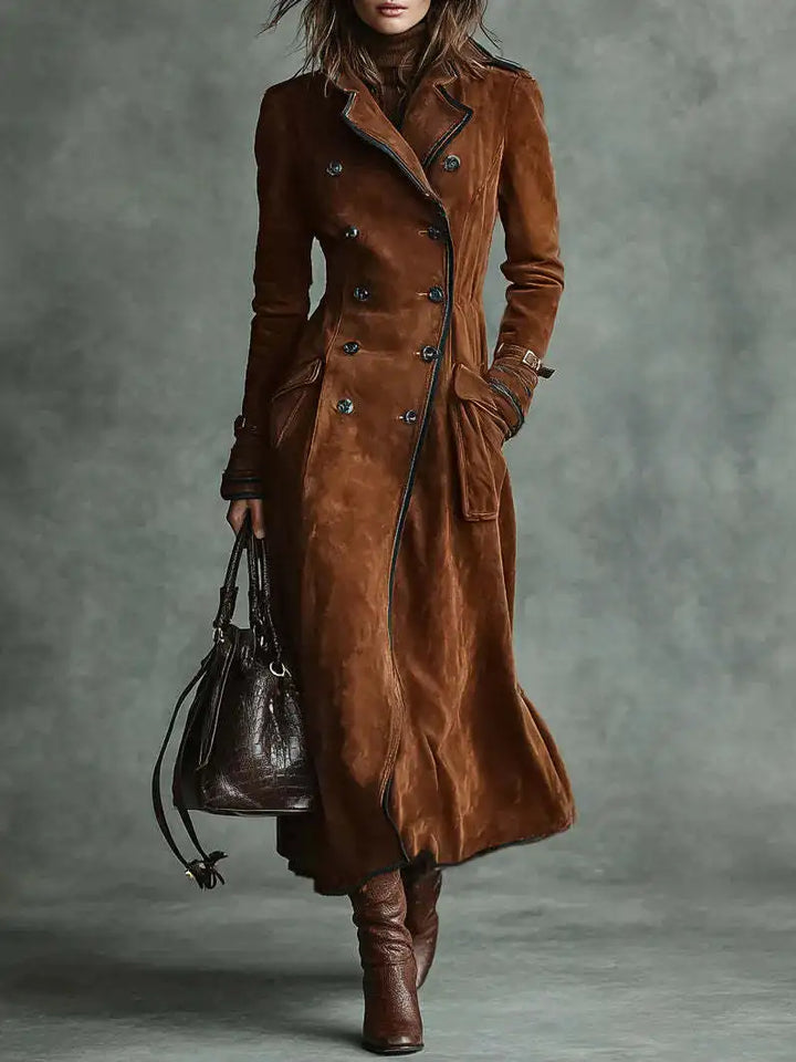 Georgette | Lange trenchcoat met suède-effect en riem