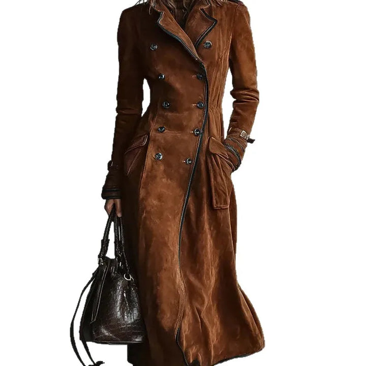 Georgette | Lange trenchcoat met suède-effect en riem