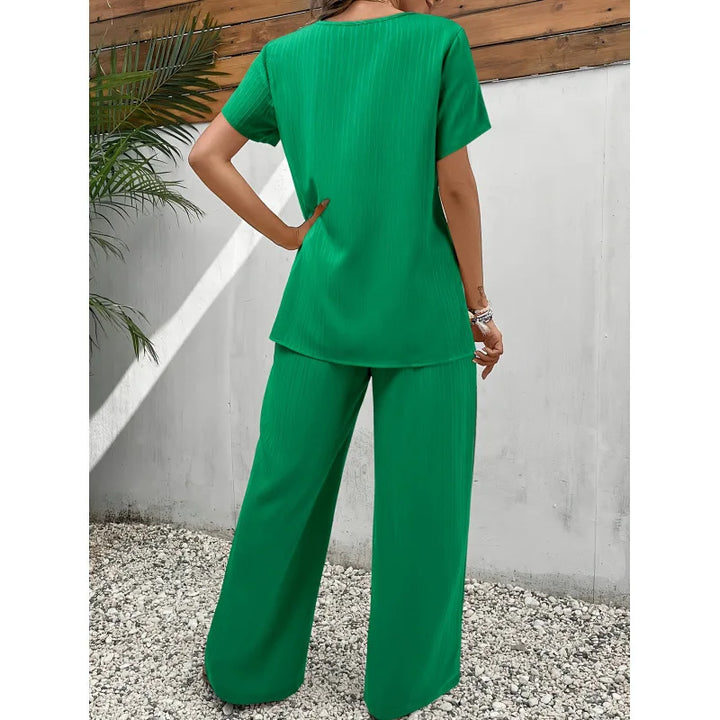 Lorrina™ Elegante Zachte Twee-Piece Set | Asymmetrische Blouse en Relaxed Pants