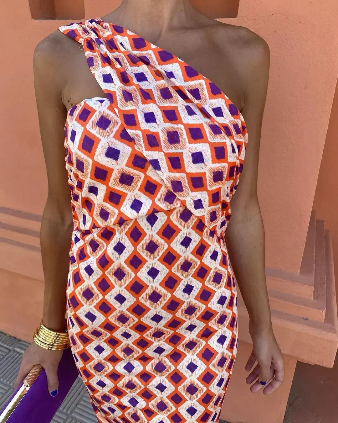 Moderne Chique Diagonale Midi Jurk