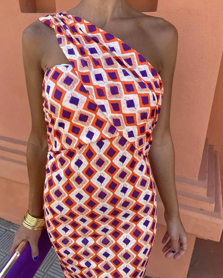 Moderne Chique Diagonale Midi Jurk