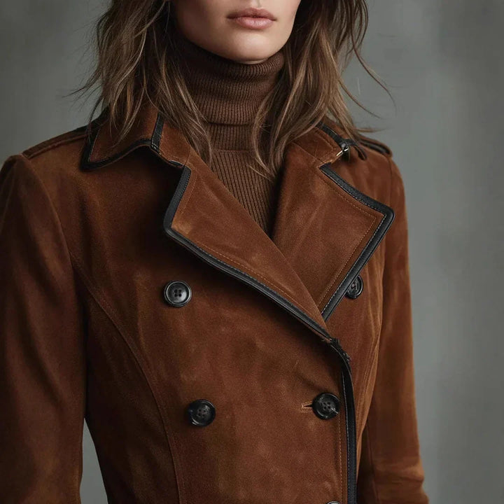 Georgette | Lange trenchcoat met suède-effect en riem