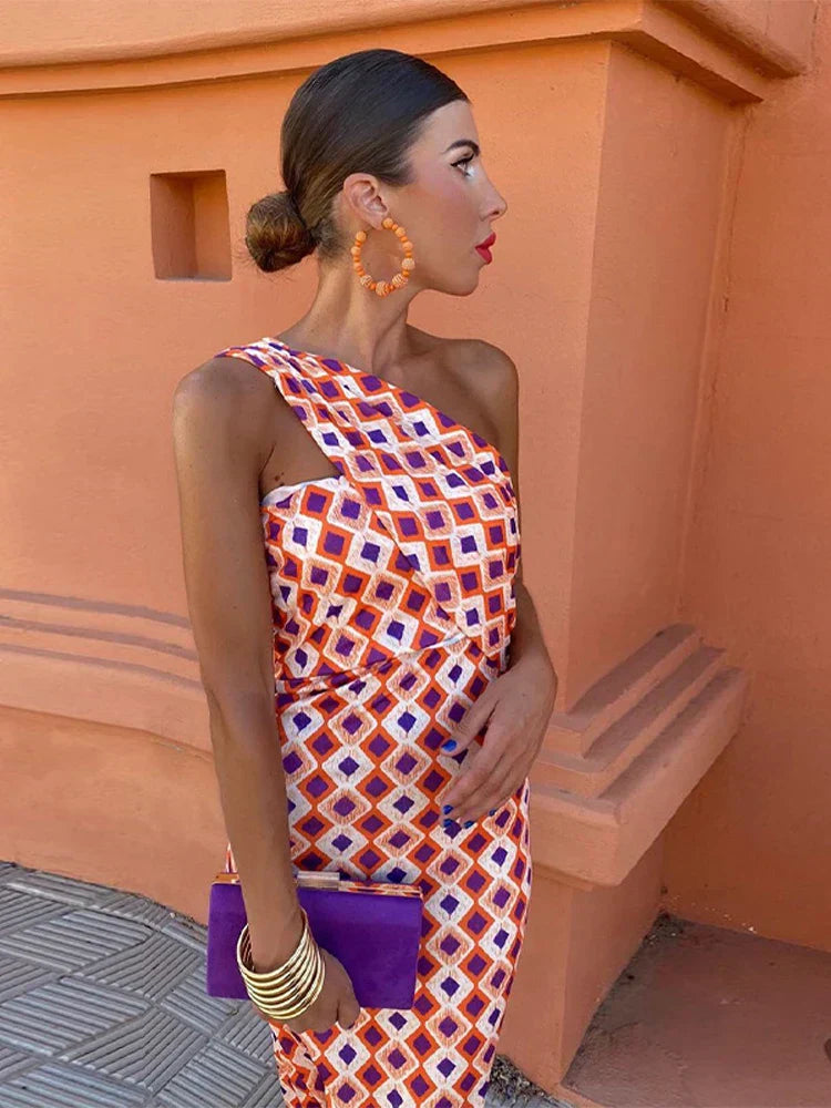 Moderne Chique Diagonale Midi Jurk