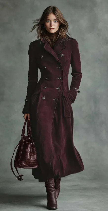 Georgette | Lange trenchcoat met suède-effect en riem