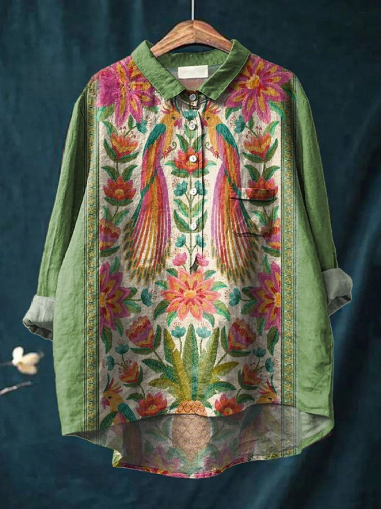 Vivia™ | Tijdloze Linnen Blouse met Print