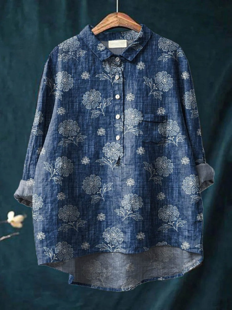 Seraphina™ | Tijdloze Linnen Blouse met Print