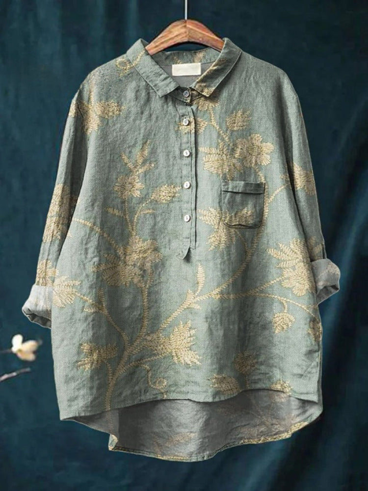 Alessia™ | Tijdloze Linnen Blouse met Patroon
