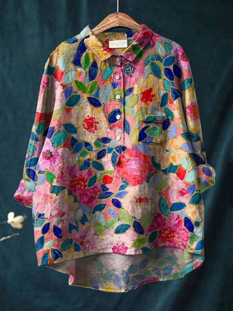 Alessia™ | Tijdloze Linnen Blouse met Patroon