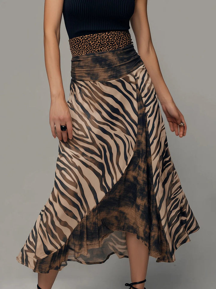Vintage Zebra Print Patchwork Mouwloze Midi Jurk