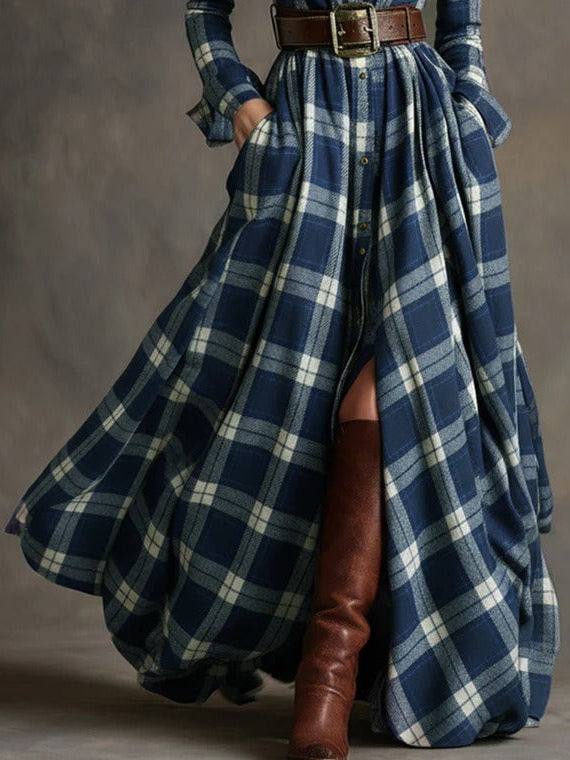 Fiona ❘ Lange geruite jurk met riem