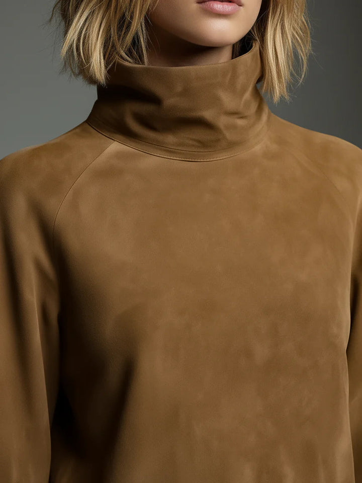 Bibiane | Mini Jurk Oversized in Suède met Hoge Hals