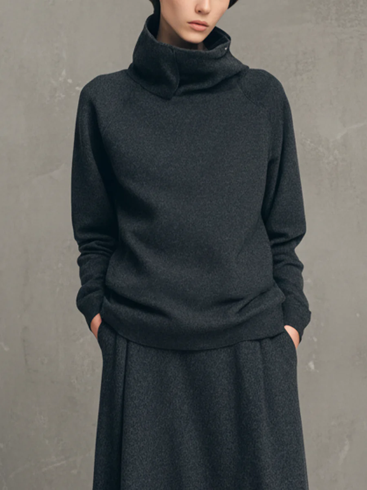 Houtskoolgrijs Air-layer Hoge Hals Top En Flared Lange Rok Set