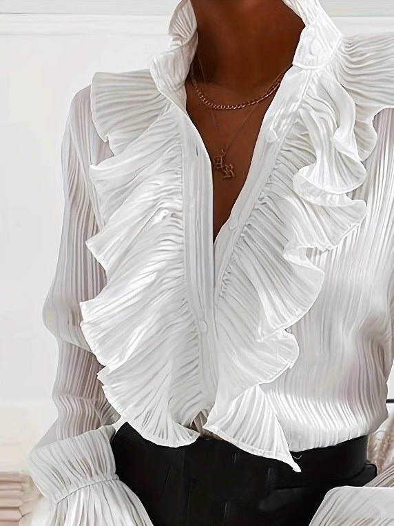 Witte Rimpelige Lange Mouwen Shirt