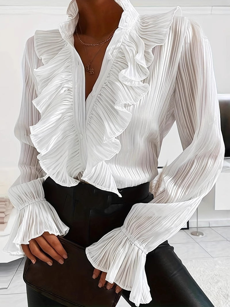 Witte Rimpelige Lange Mouwen Shirt