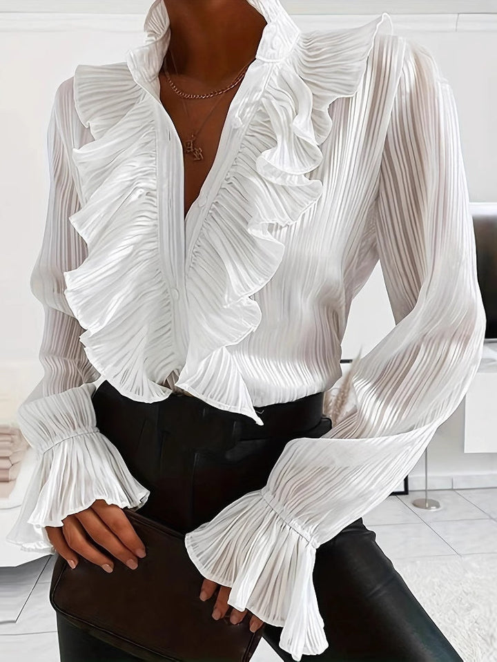 Witte Rimpelige Lange Mouwen Shirt