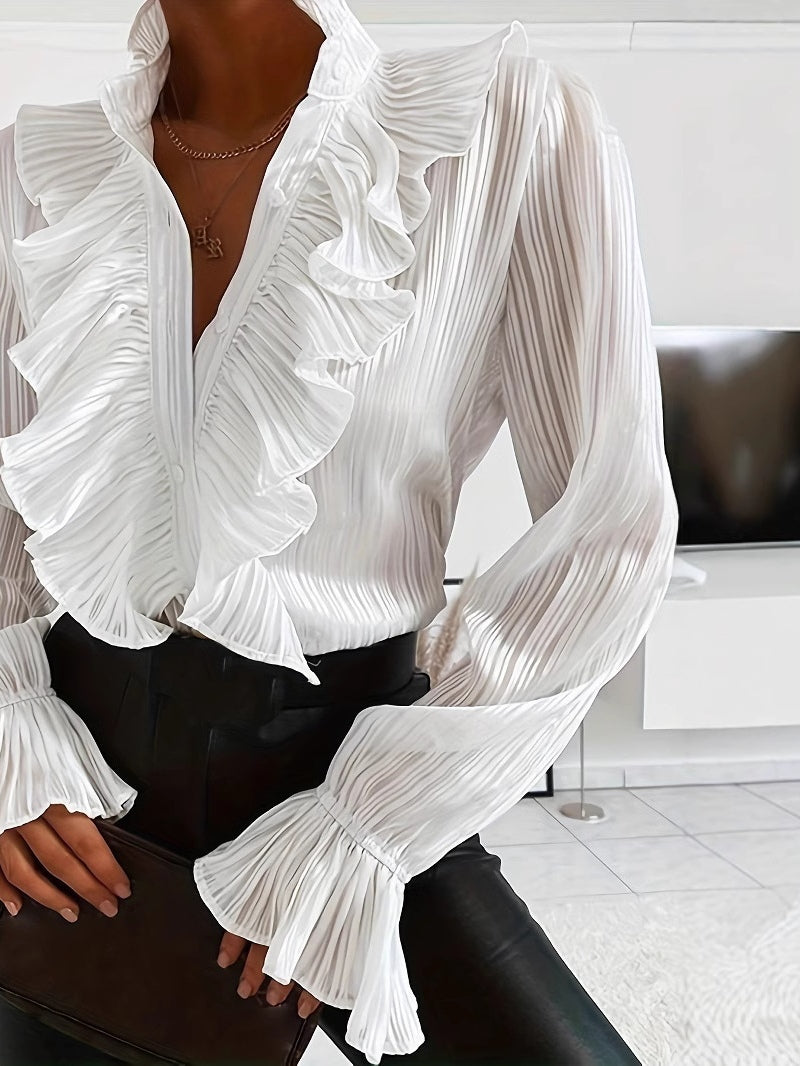 Witte Rimpelige Lange Mouwen Shirt