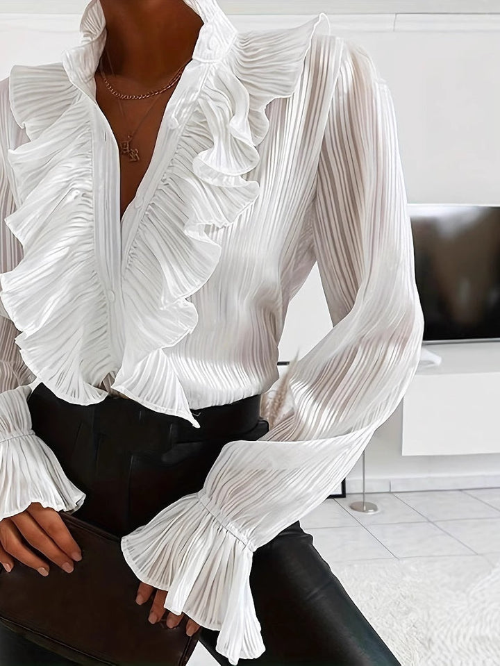 Witte Rimpelige Lange Mouwen Shirt