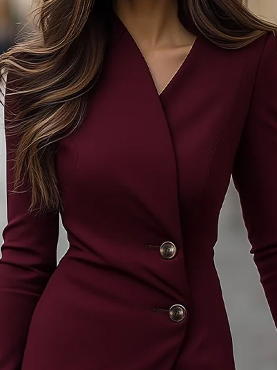 Bordeaux Wrap-Style Knop Midi Jurk