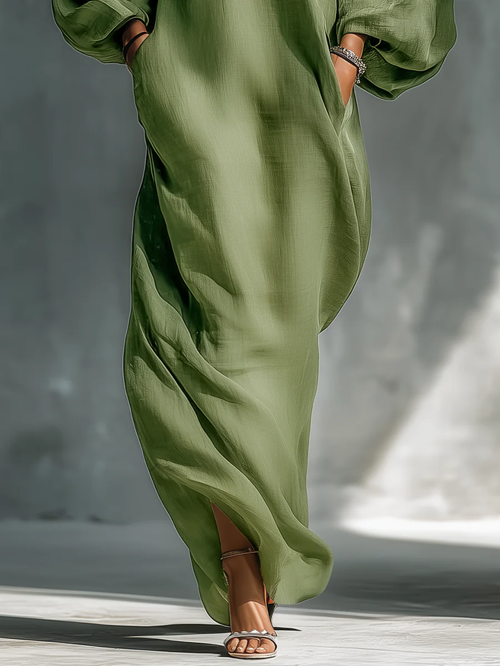 Groene Off-shoulder Oversized Puff Sleeve Maxi Jurk