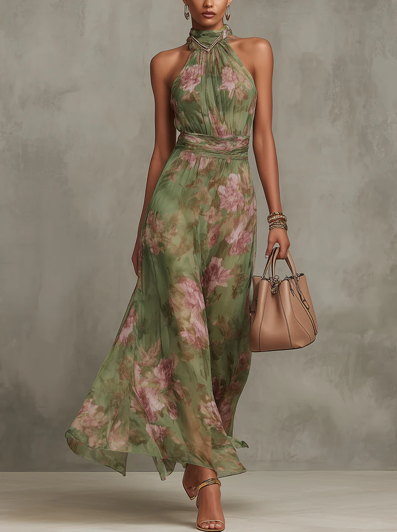 Livia | Maxikleed Halter Bloemmotief