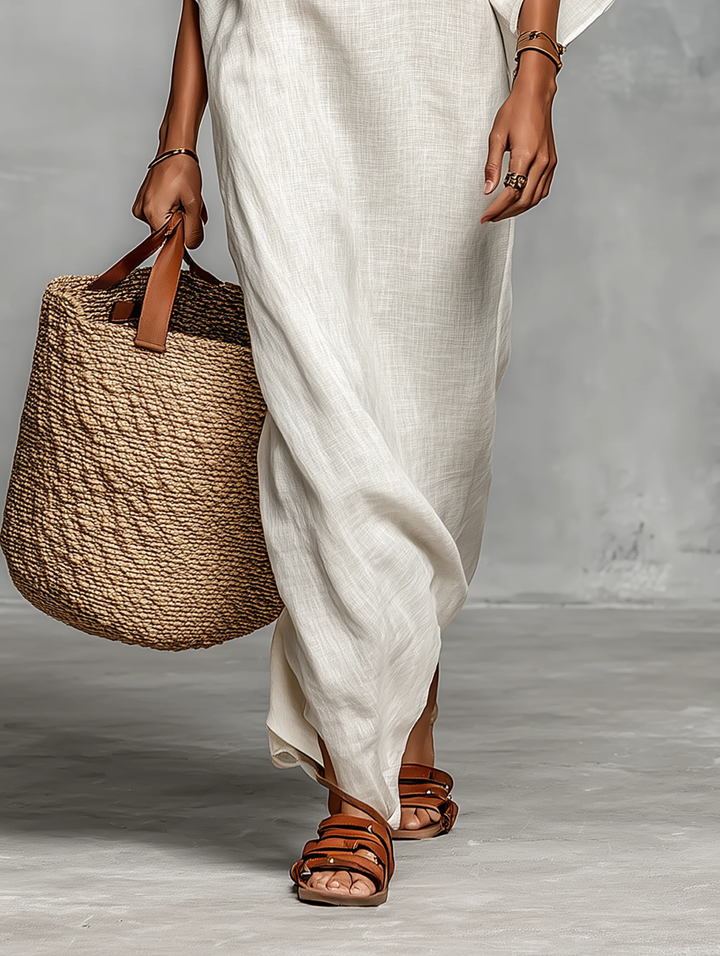 Witte Off-shoulder Batwing Mouwen Rechte Maxi Jurk