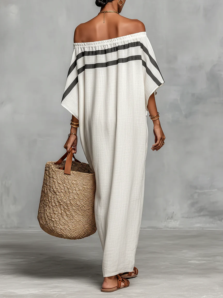 Witte Off-shoulder Batwing Mouwen Rechte Maxi Jurk