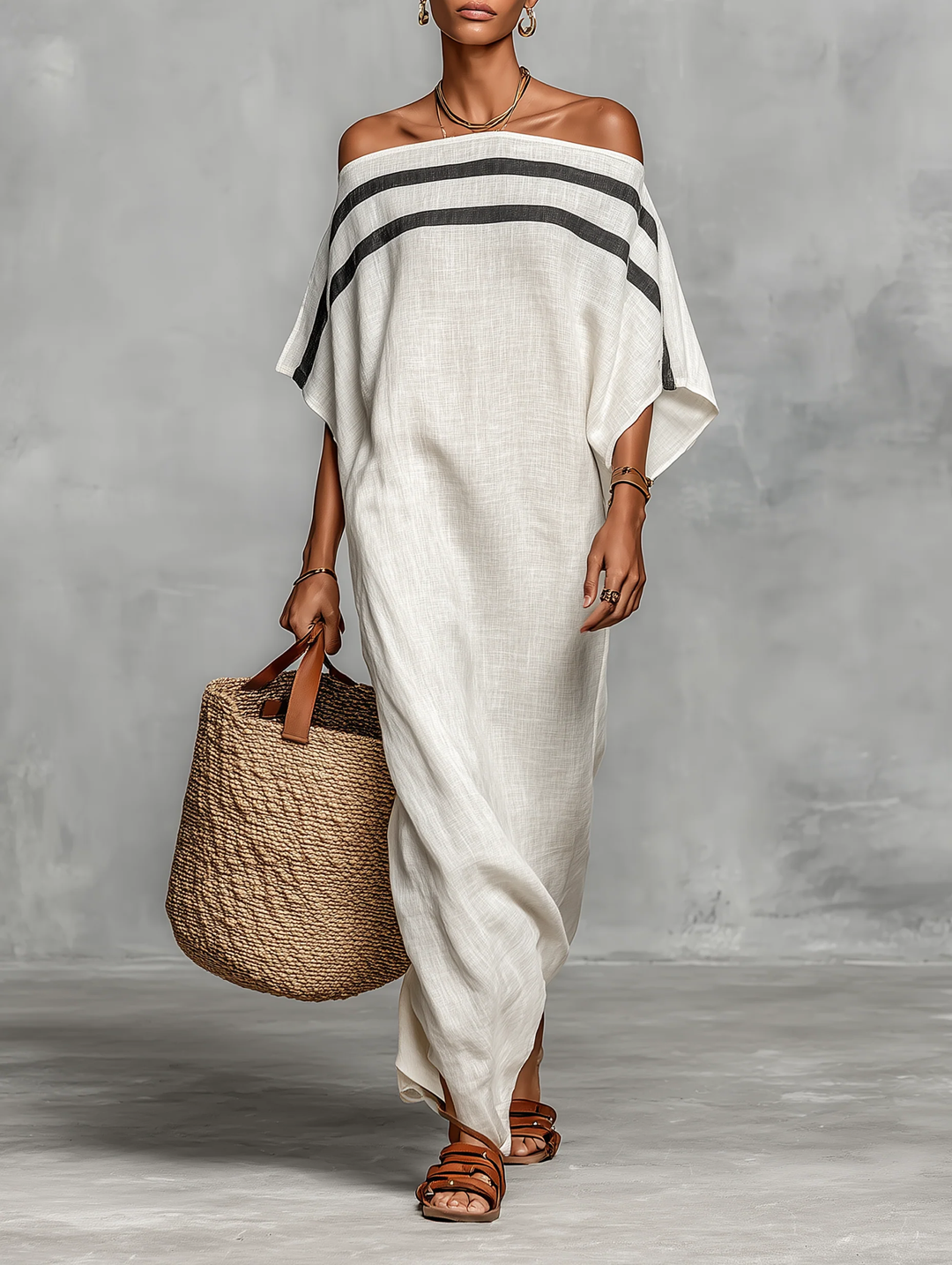 Witte Off-shoulder Batwing Mouwen Rechte Maxi Jurk