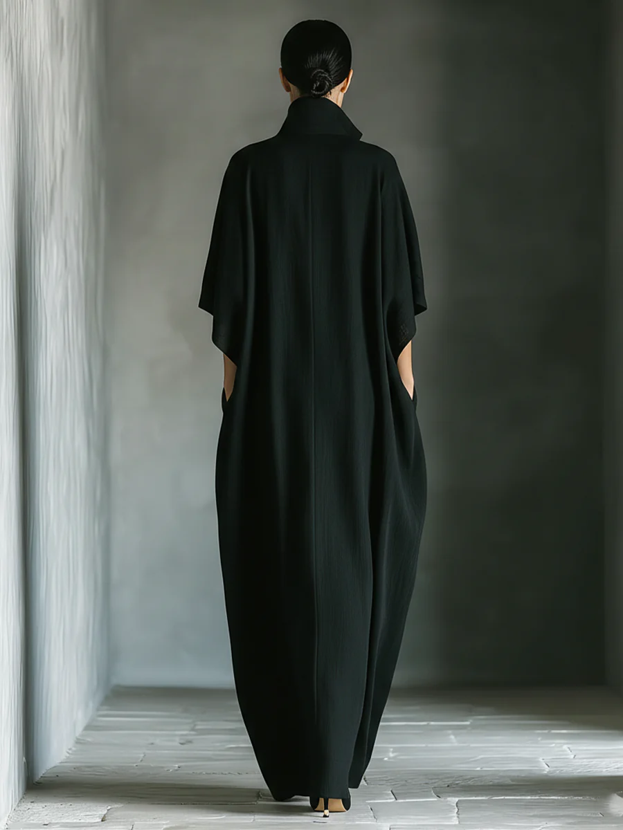 Zwarte Minimalistische Oversized Kimono-mouwen Maxi Jurk