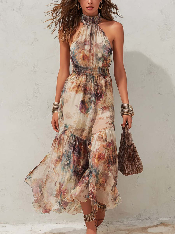 Chloe | Vintage Bloemen Zachte Midi Jurk