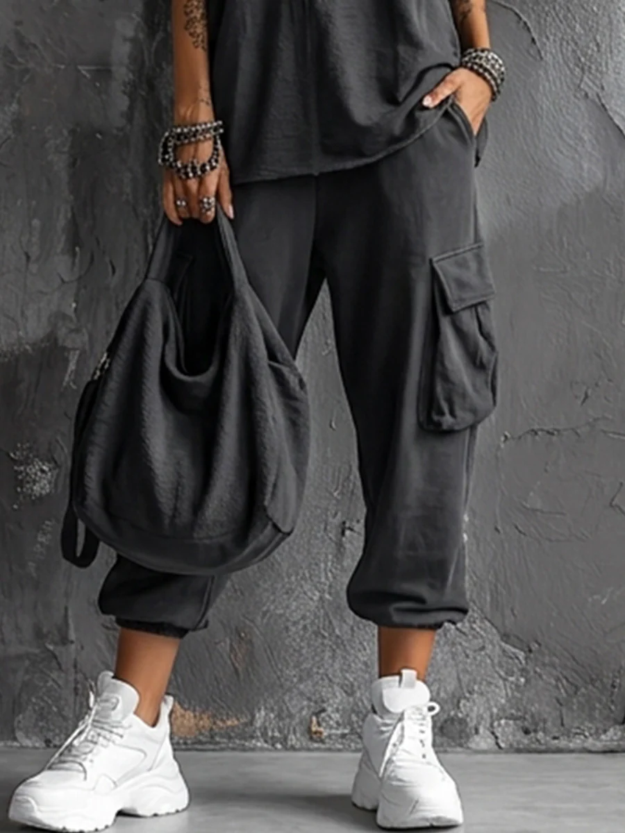 Donkergrijze Vest En Jogger Cargo Broek Casual Set