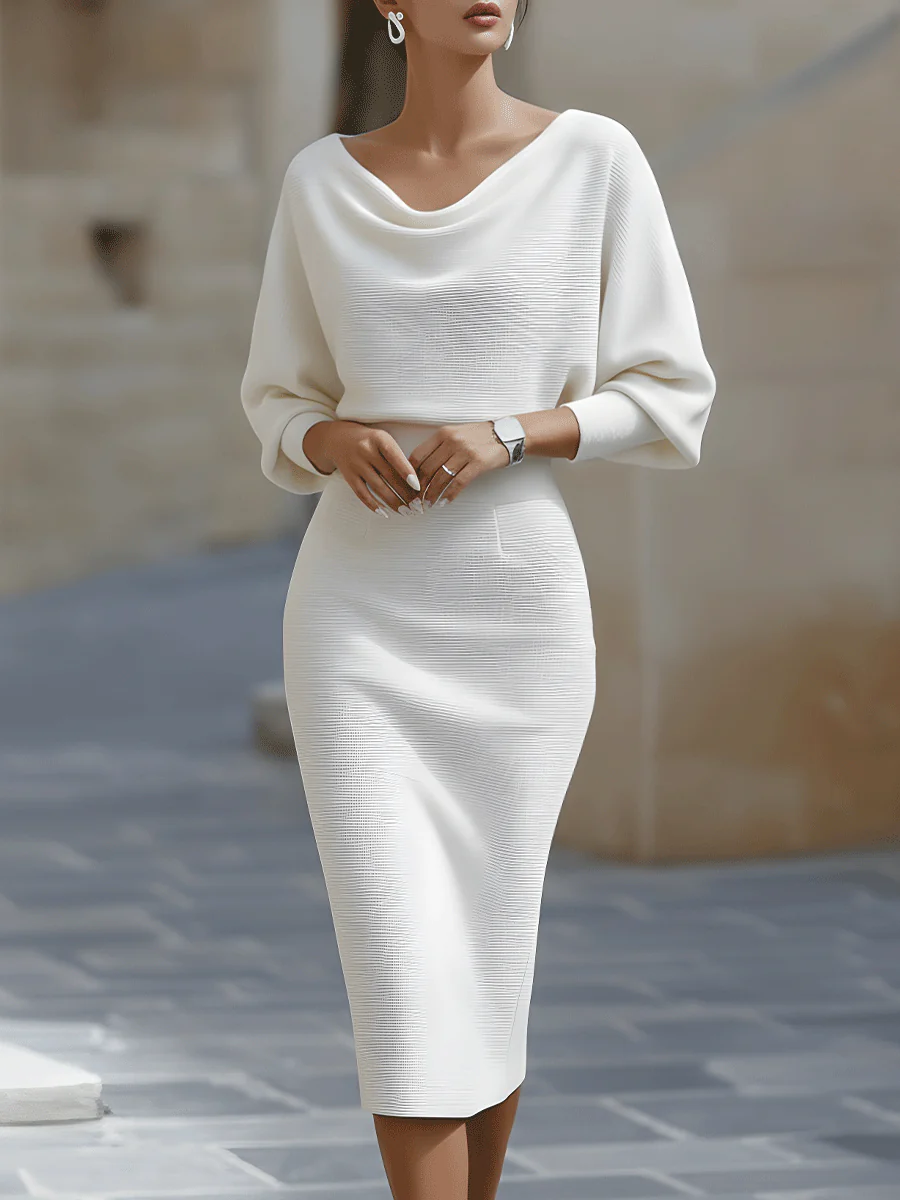 Witte Draped Batwing Midi Jurk