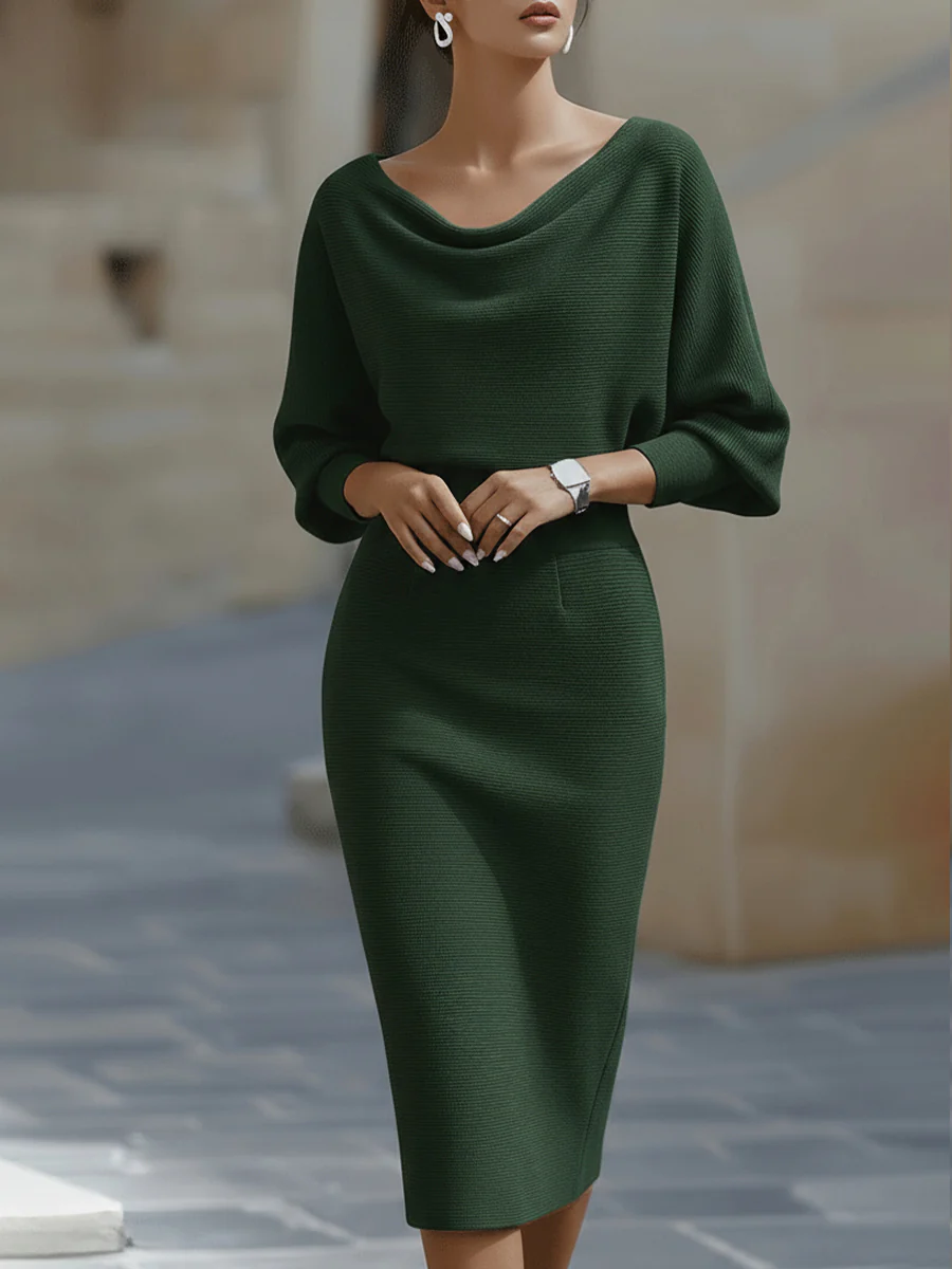 Witte Draped Batwing Midi Jurk