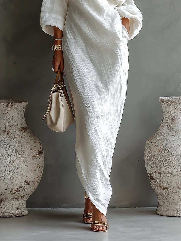Witte Eén-Schouder Vloeiende Elegante Maxi Jurk (Geen zakken)