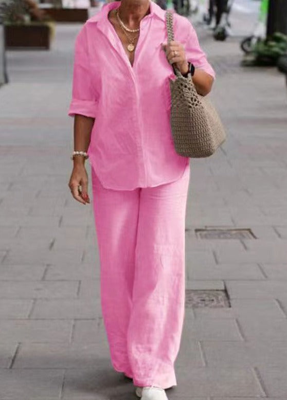 Denice™ Elegante Casual Twee-delige Set | Ontspannen Knopshirt en Wijde Broek