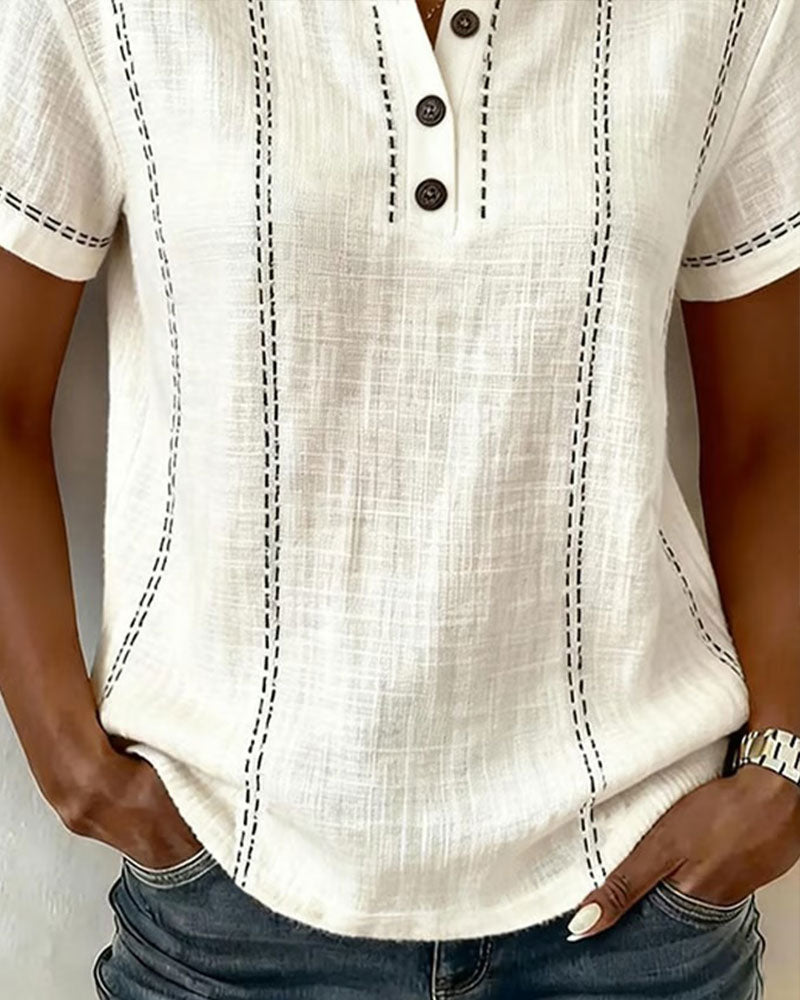 T-shirt Informele Stijl V-hals met Knopen