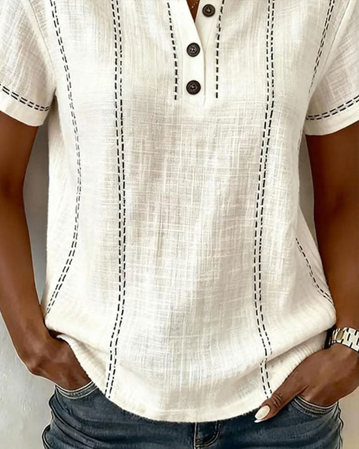 T-shirt Informele Stijl V-hals met Knopen