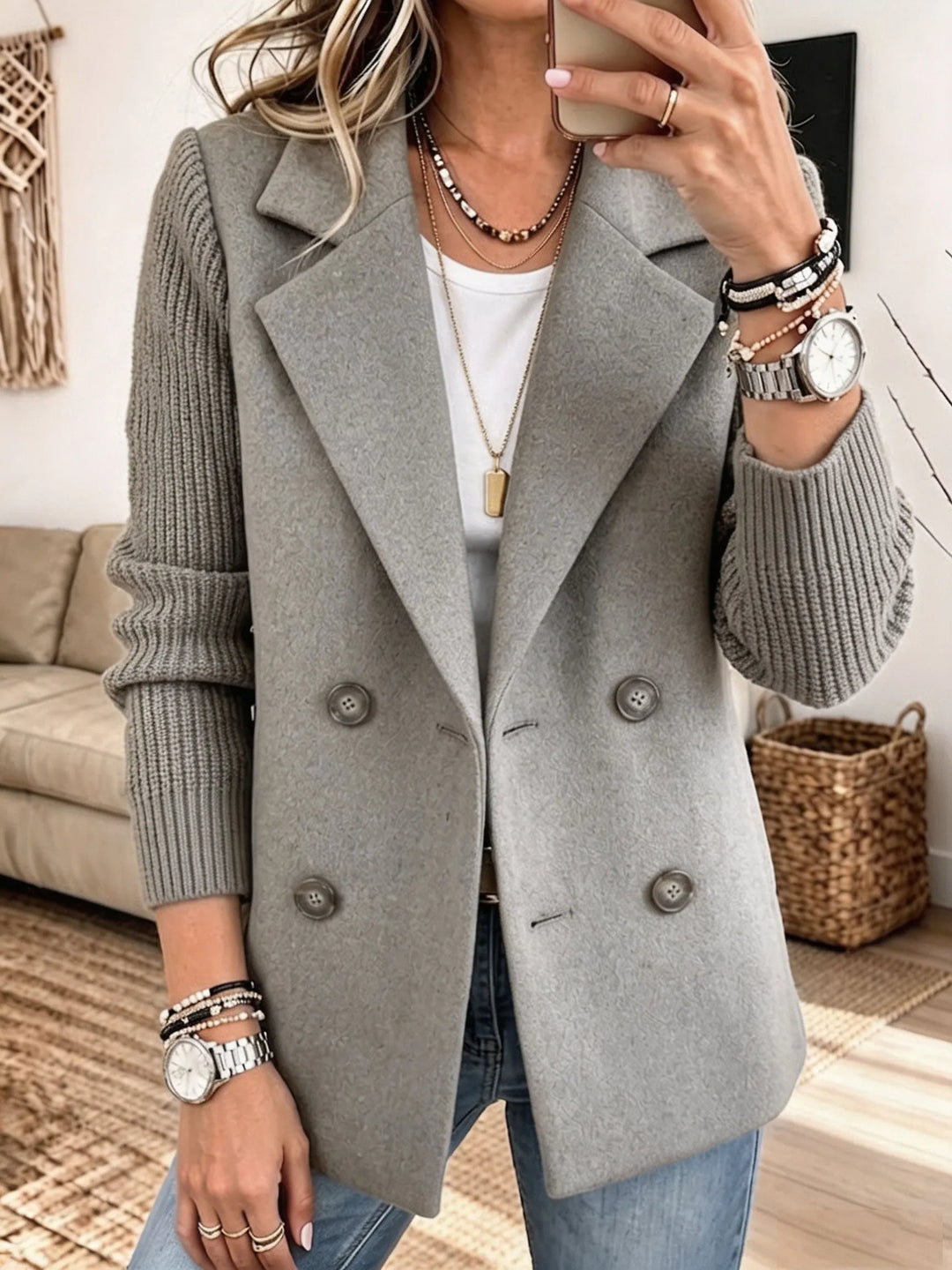 Dames Blazer met Gebreide Mouwen — Elegant en Warm