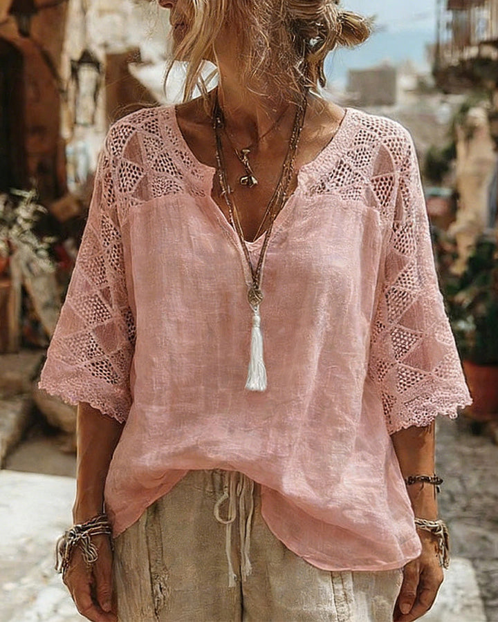 Blouse met V-hals en Kantdetails