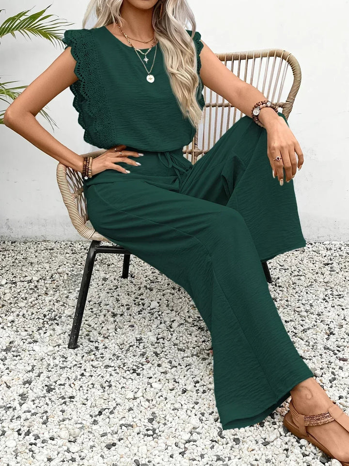 Zella™ Elegante Twee-Delige Set | Kantafwerking Top en Wijde Broek