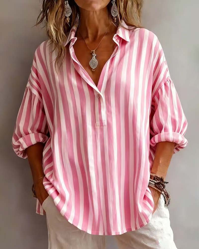 Brede Gestreepte Blouse met Kraag