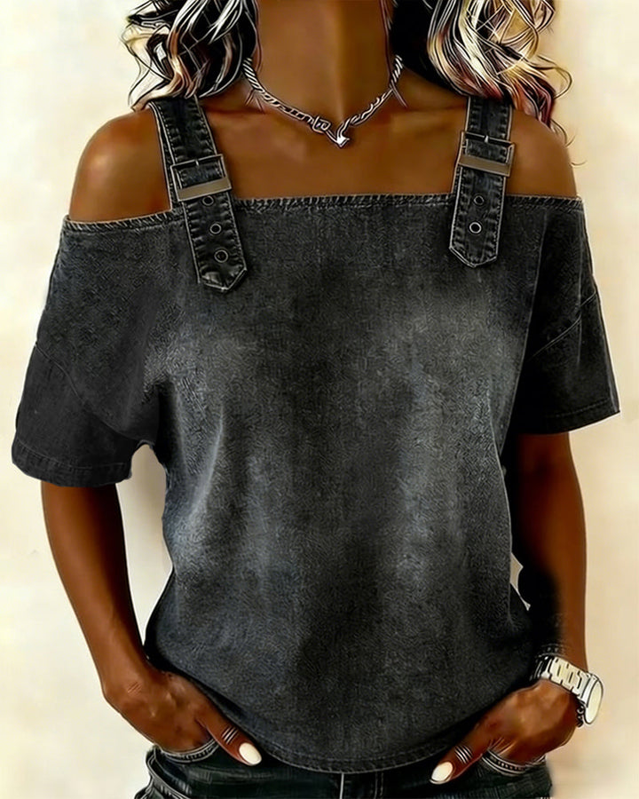Chemisier Off-Shoulder met Spaghetti Bandjes in Denim