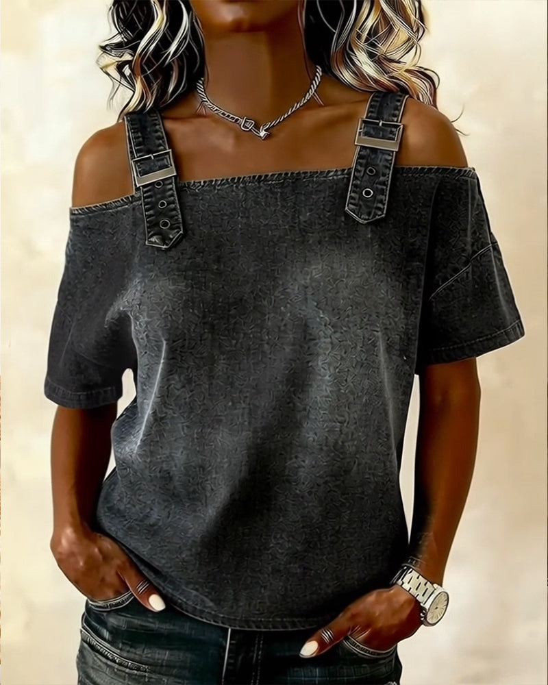 Chemisier Off-Shoulder met Spaghetti Bandjes in Denim