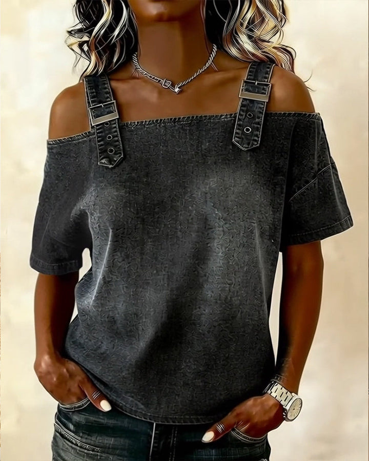 Chemisier Off-Shoulder met Spaghetti Bandjes in Denim
