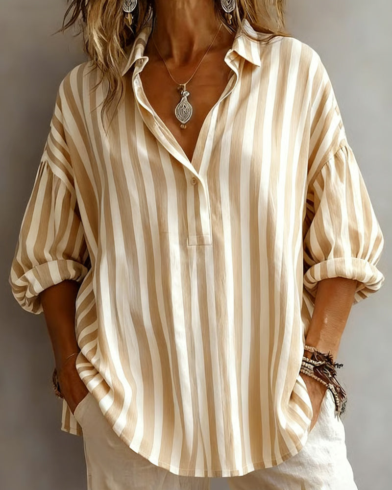 Brede Gestreepte Blouse met Kraag