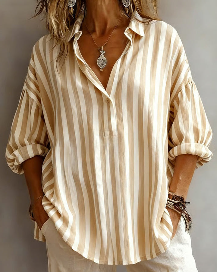 Brede Gestreepte Blouse met Kraag