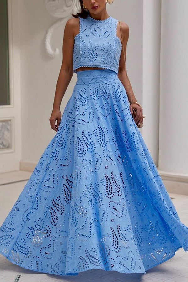 Larissa™ Geborduurd Top & Hoge Taille Maxi Rok Set | Elegante Twee-Delige Outfit